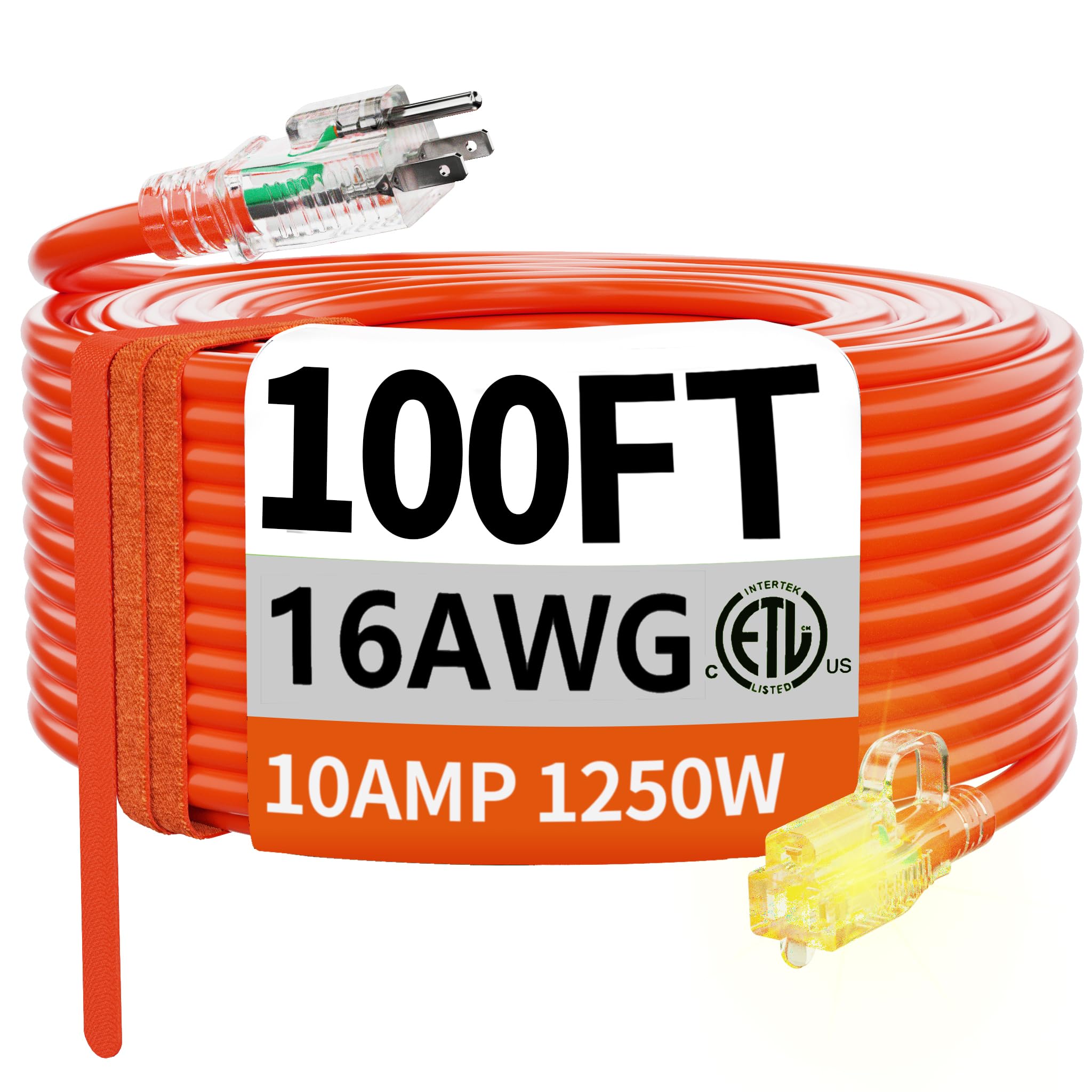 HUANCHAIN Indoor Outdoor Black Extension Cord 50 ft Waterproof, 16/3 Gauge Flexible Resistant Appliance Extension Cord Outside, 13A 1625W 16AWG SJTW, 3 Prong Heavy Duty Electric Cable, ETL Listed